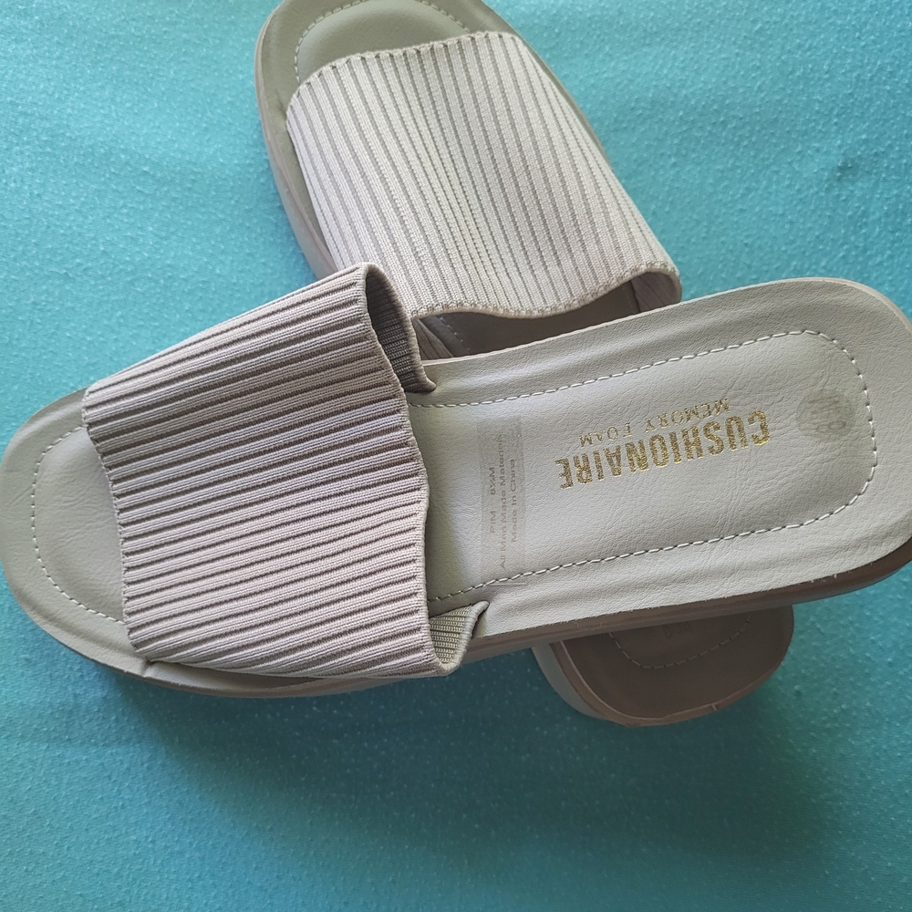 Tan Slide Sandals with Ribbed Strap - Picture 8 of 9